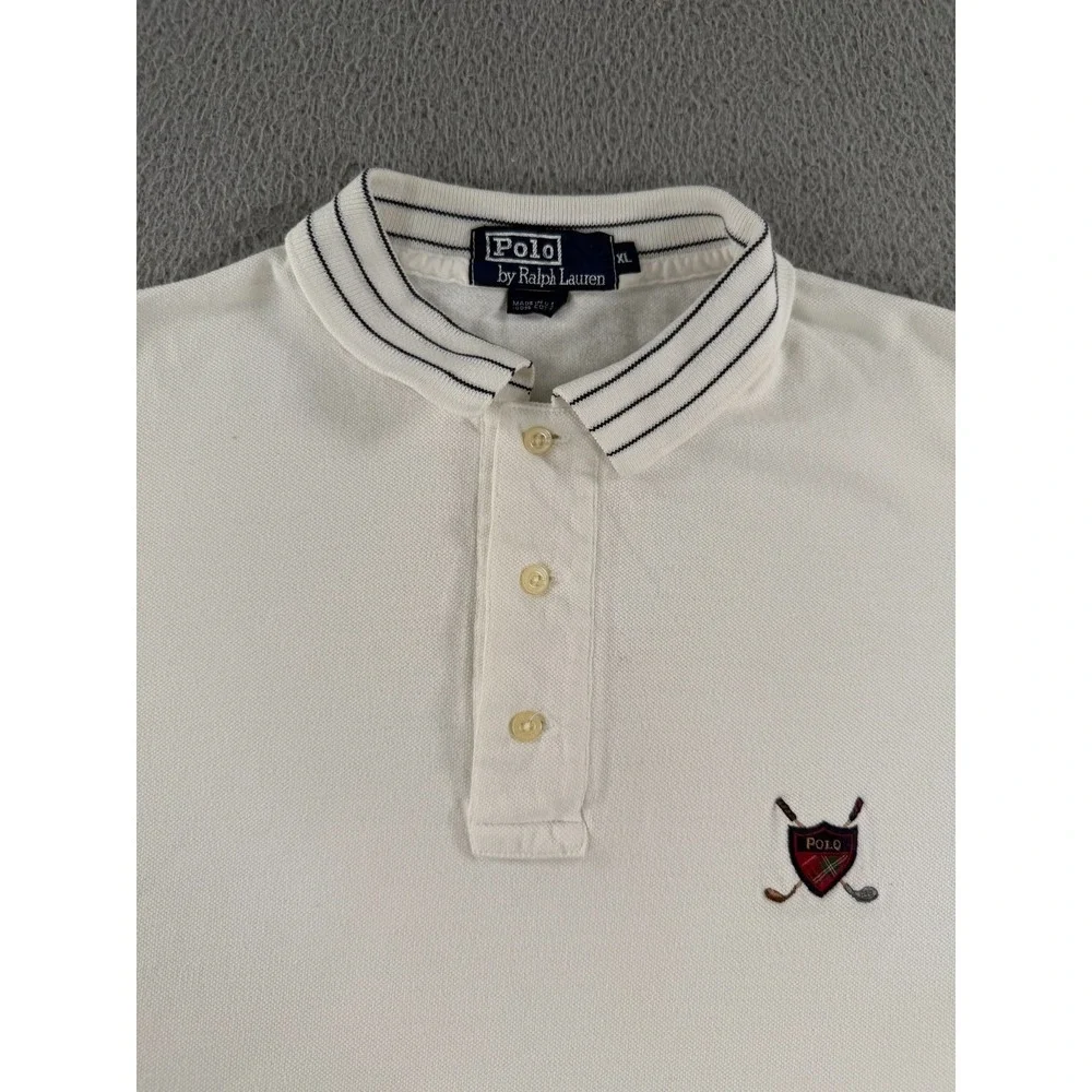 Vintage Polo Ralph Lauren Polo Shirt Men XL White Golf‎ Crest Logo Made In USA